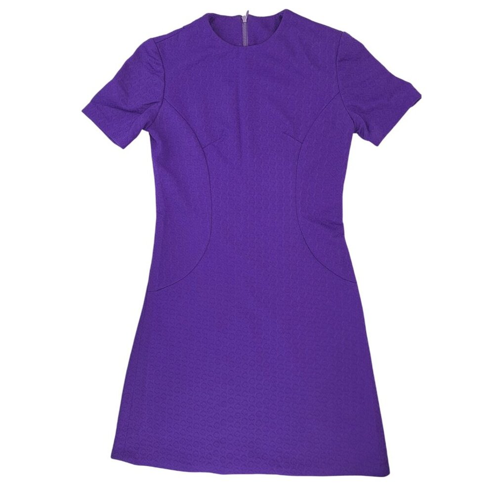 Vintage Handmade Purple Dress Textured Short Sleeve A-Line Polyester Size Small - Picture 2 of 8